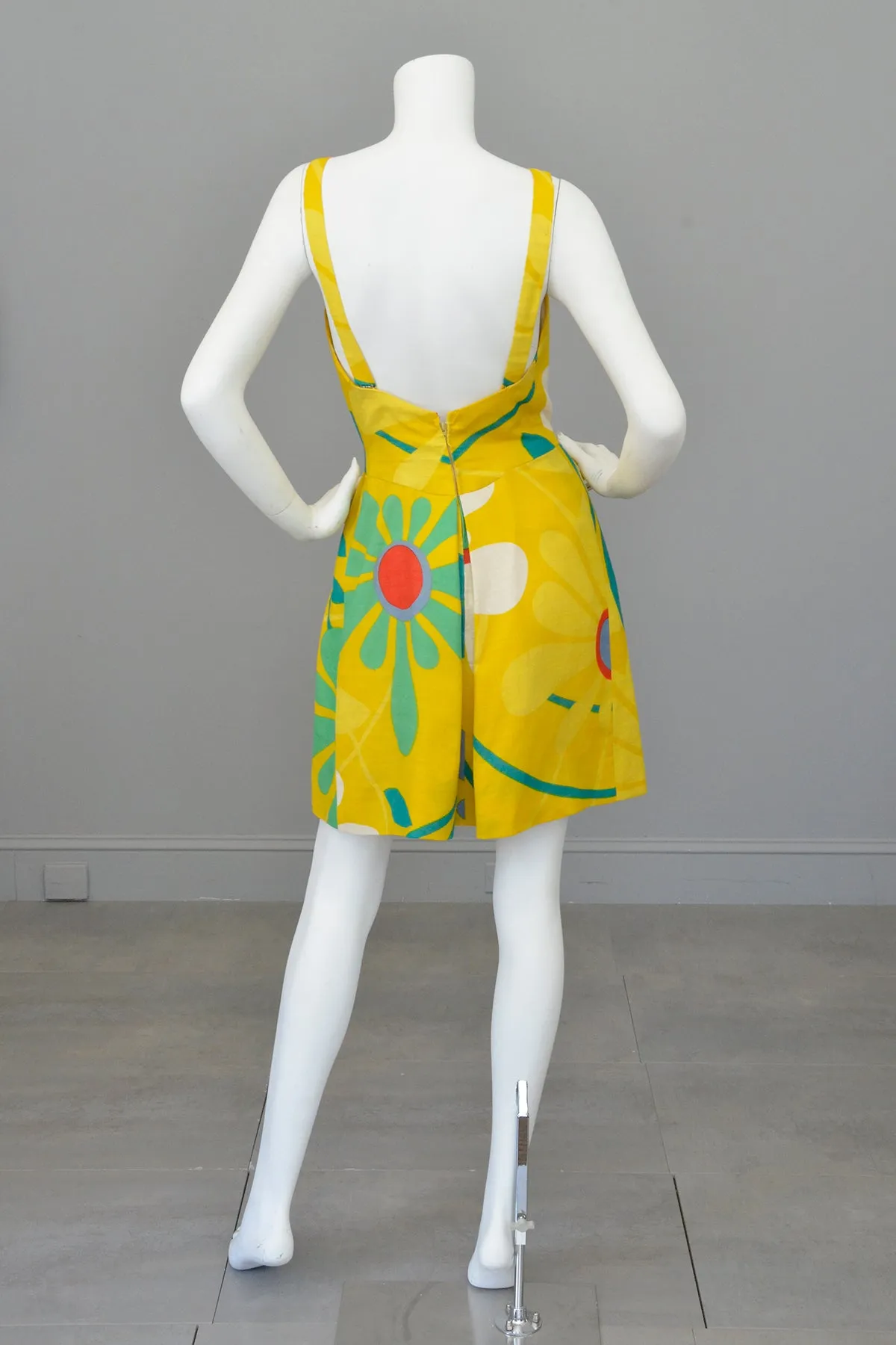 1960s 70s Flower Power Jumper Mini Sundress by Arnold Scaasi