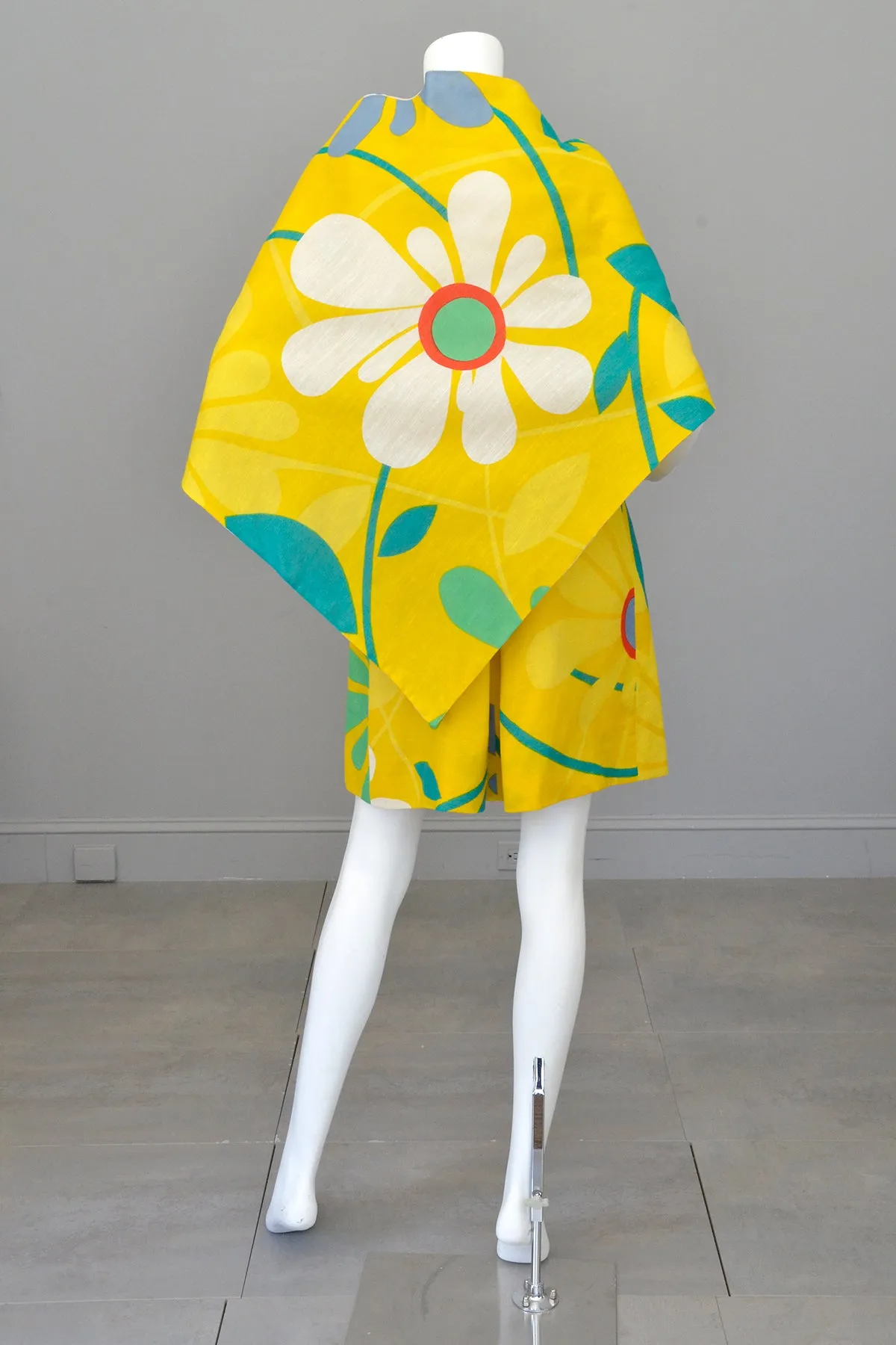 1960s 70s Flower Power Jumper Mini Sundress by Arnold Scaasi