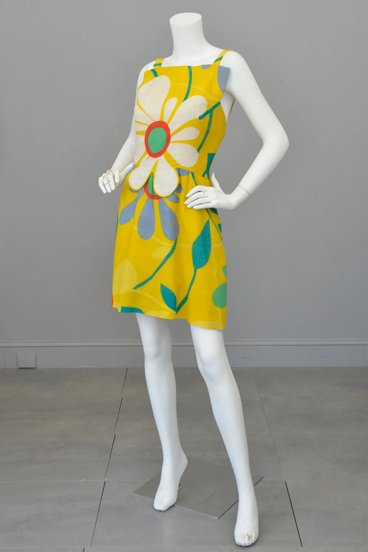 1960s 70s Flower Power Jumper Mini Sundress by Arnold Scaasi