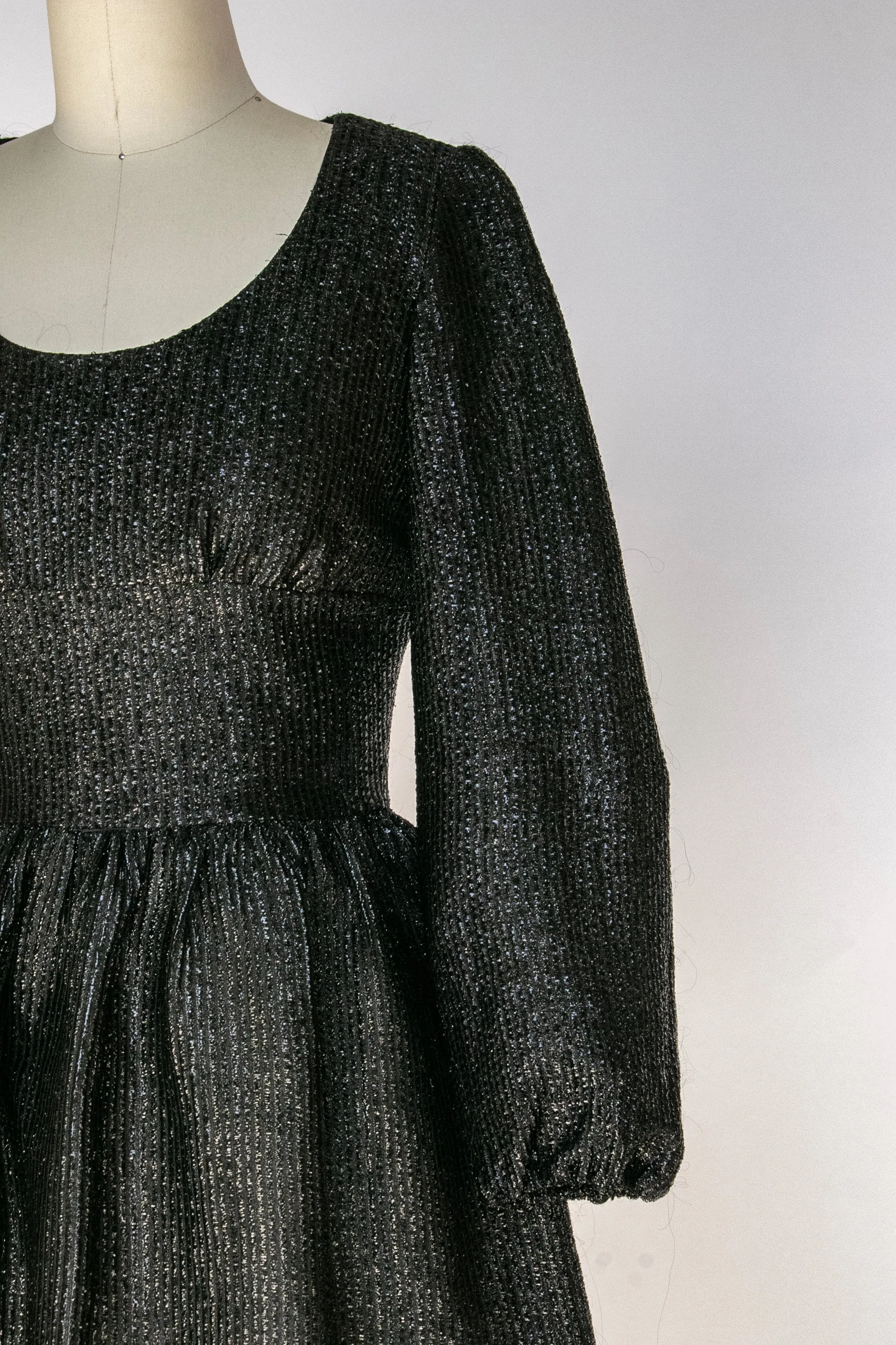 1960s Dress Black Metallic Mod Mini XS