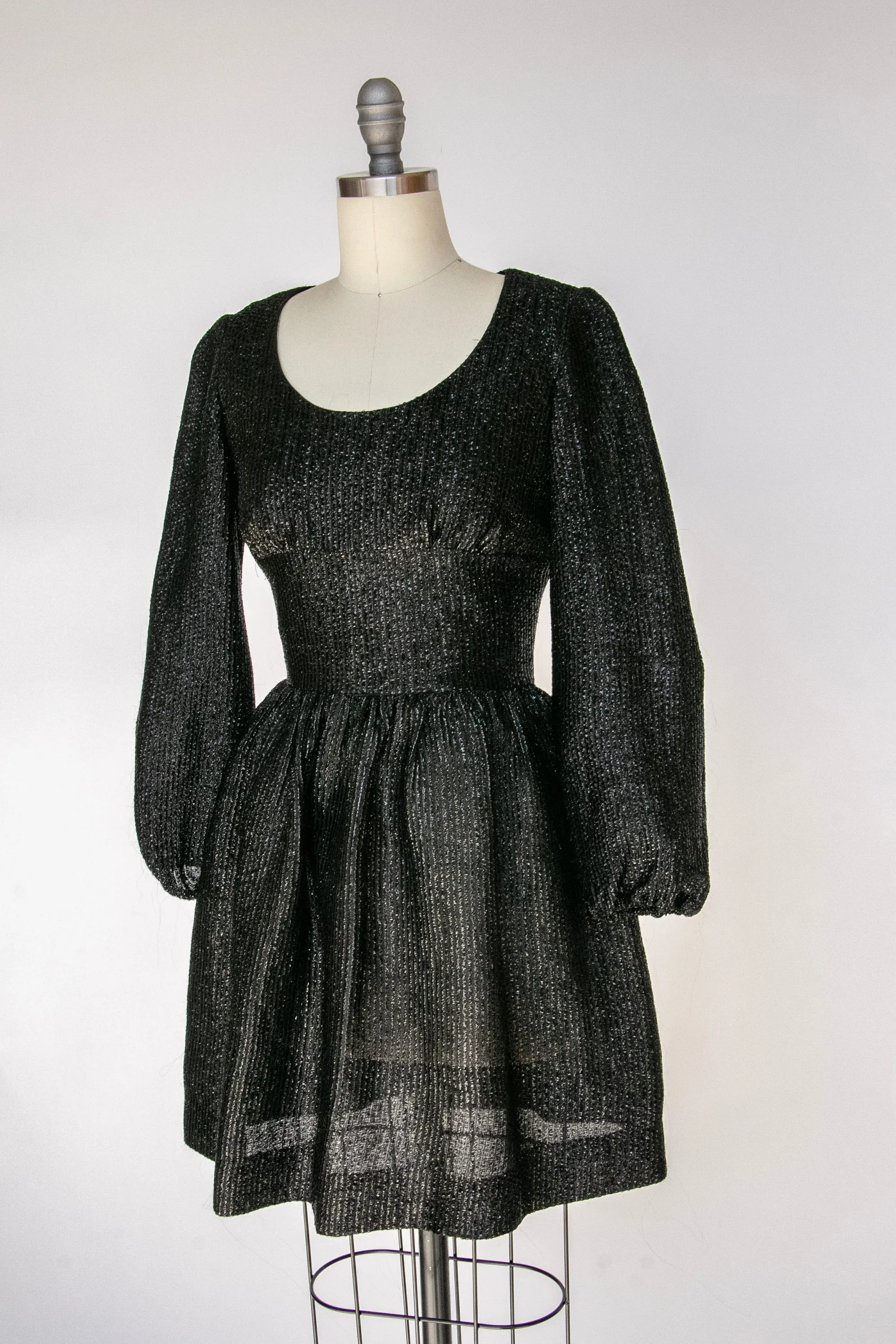 1960s Dress Black Metallic Mod Mini XS