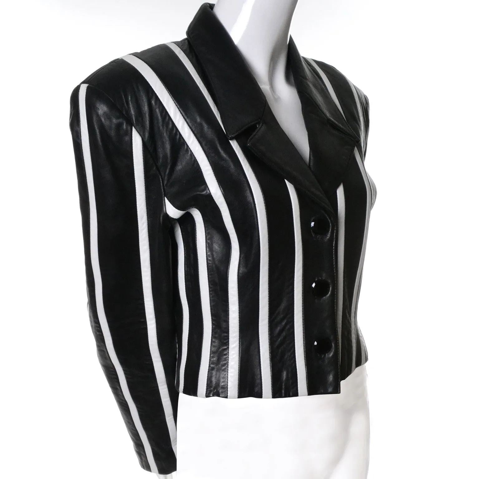 1994 Michael Hoban North Beach Black and White Striped Leather Vintage Jacket 6/8