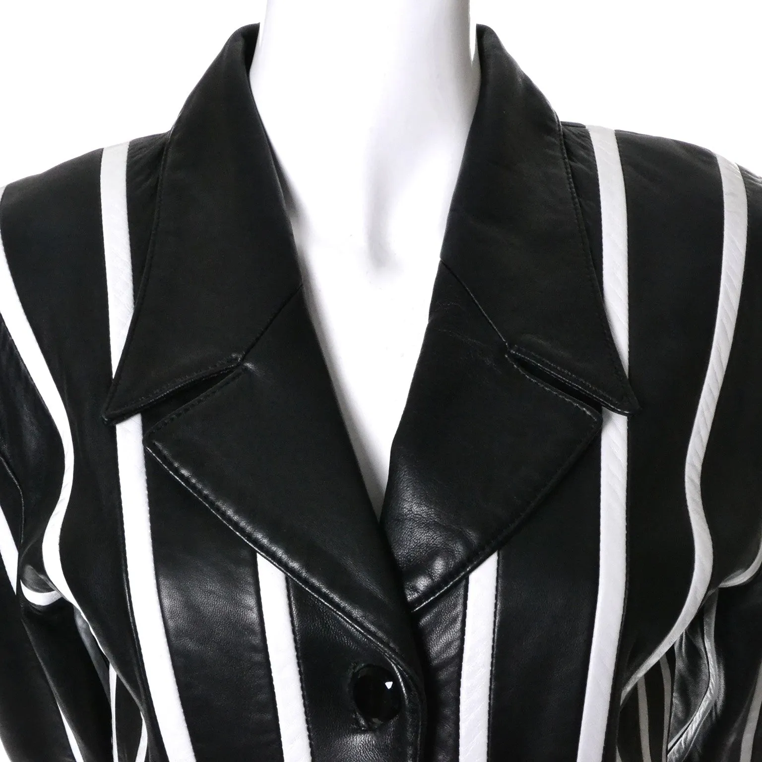 1994 Michael Hoban North Beach Black and White Striped Leather Vintage Jacket 6/8