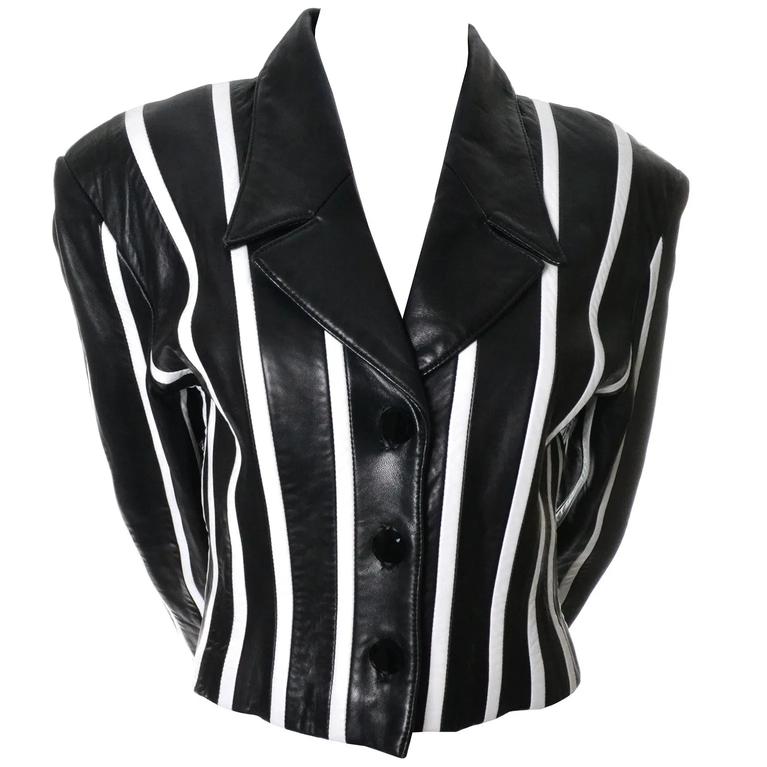 1994 Michael Hoban North Beach Black and White Striped Leather Vintage Jacket 6/8