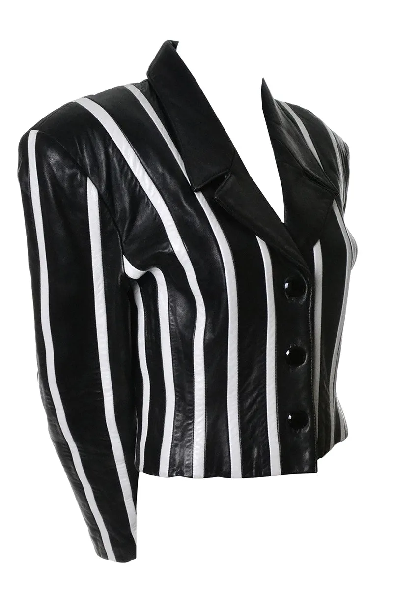 1994 Michael Hoban North Beach Black and White Striped Leather Vintage Jacket 6/8