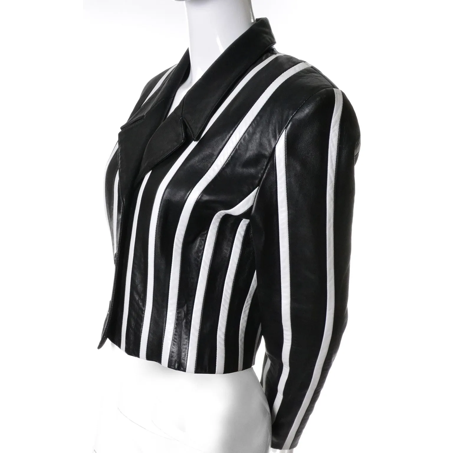 1994 Michael Hoban North Beach Black and White Striped Leather Vintage Jacket 6/8