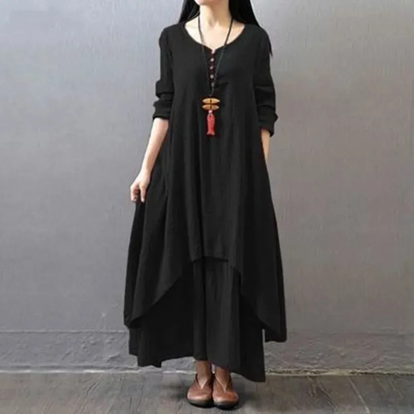 2024 Elegant Solid Layering Maxi Robe Boho Dress