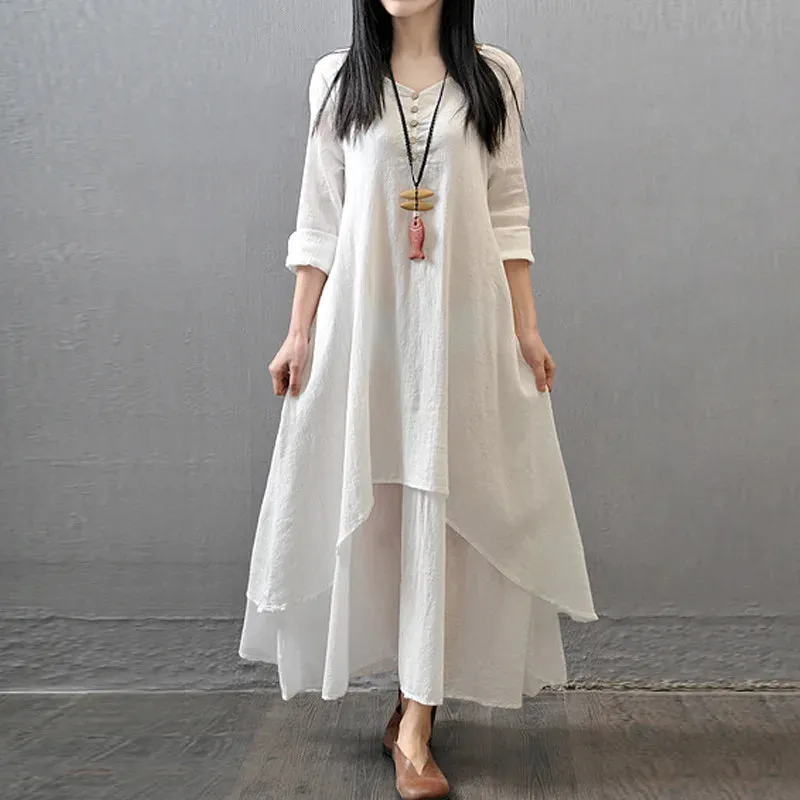 2024 Elegant Solid Layering Maxi Robe Boho Dress