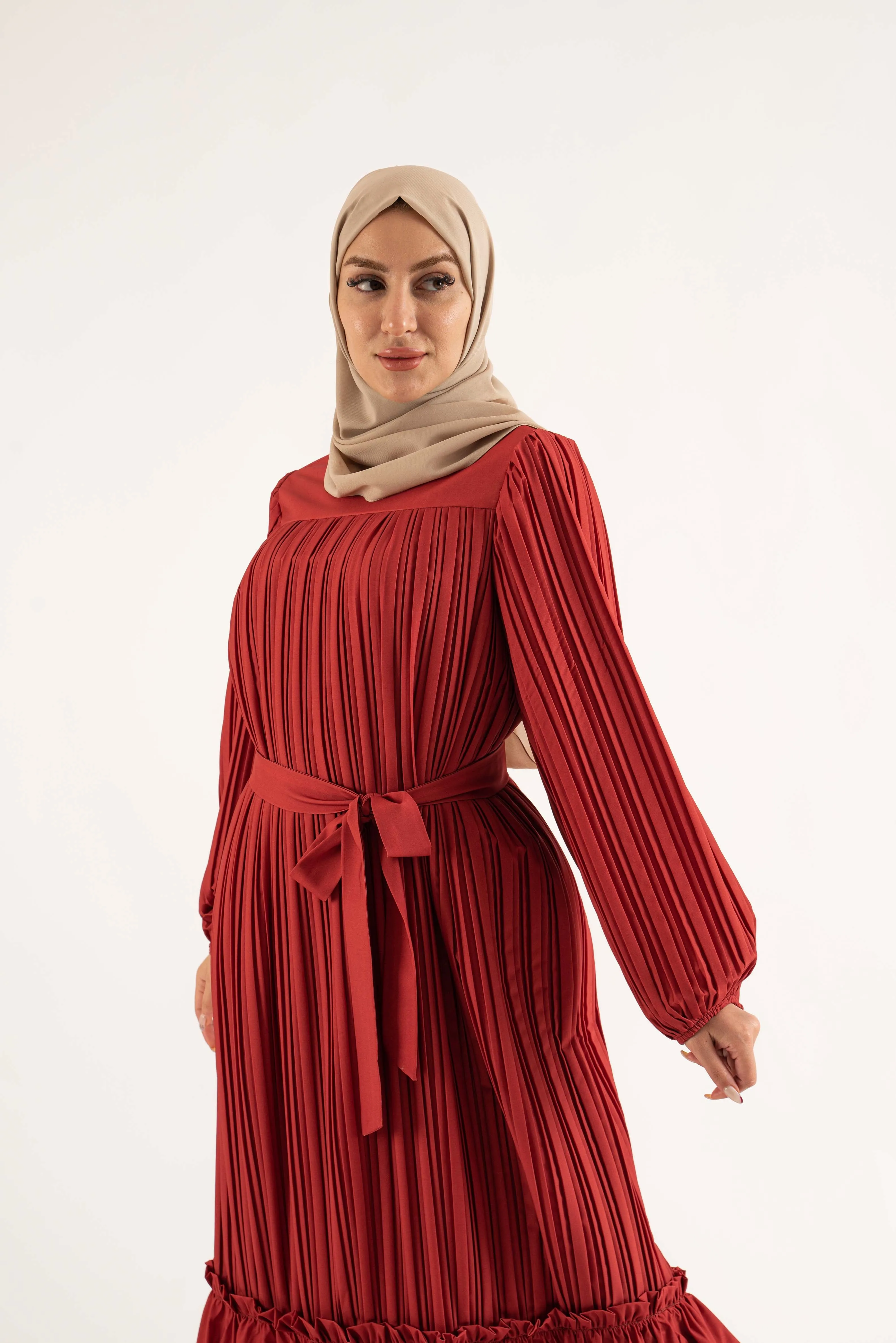 Aayat Pleat Maxi Dress - Ruby Red