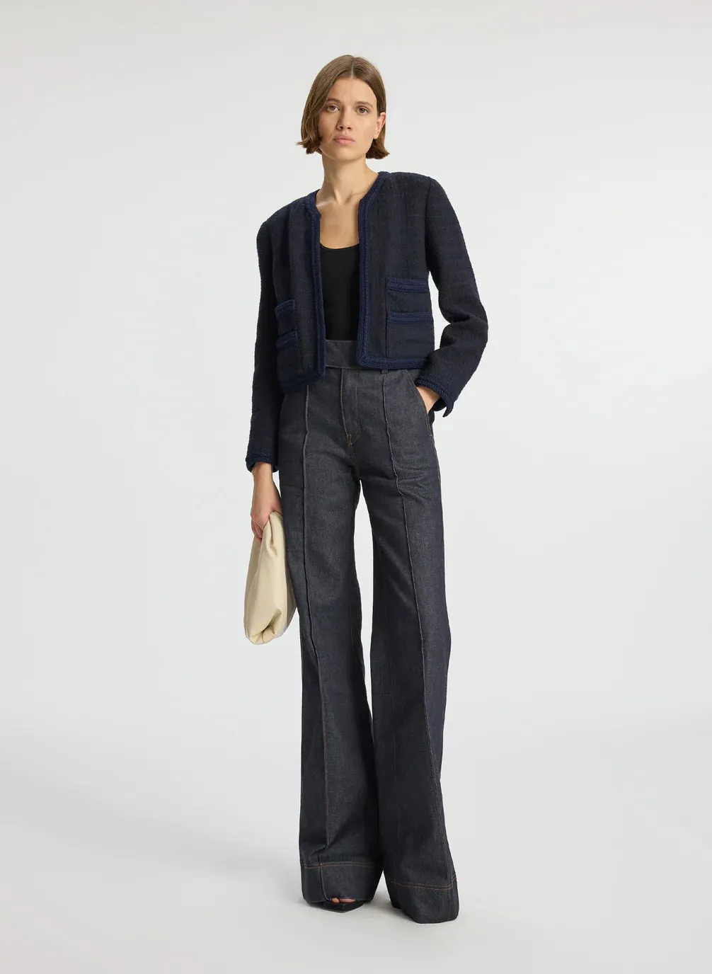 ALC-Ollie Cropped Tweed Jacket In Maritime Navy