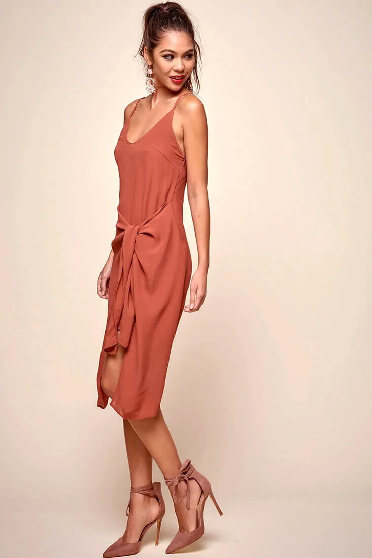 Allyson Waist Tie Slip Dress Rust