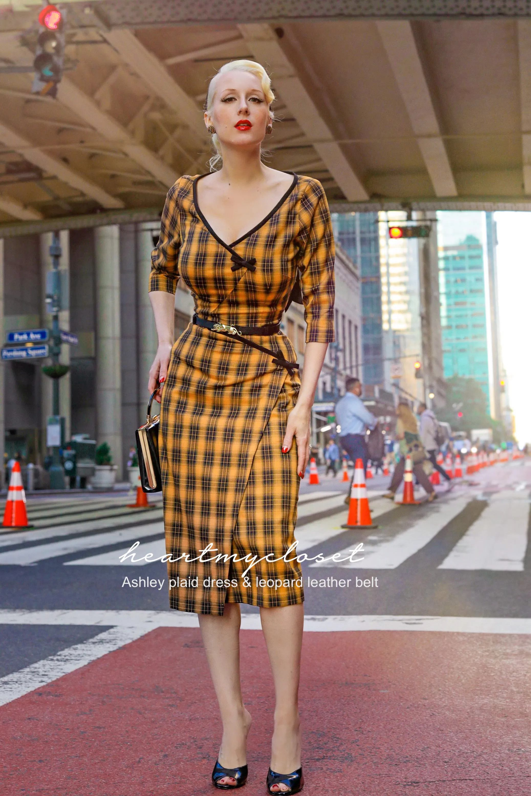 Ashley plaid- retro vintage bow dress pencil