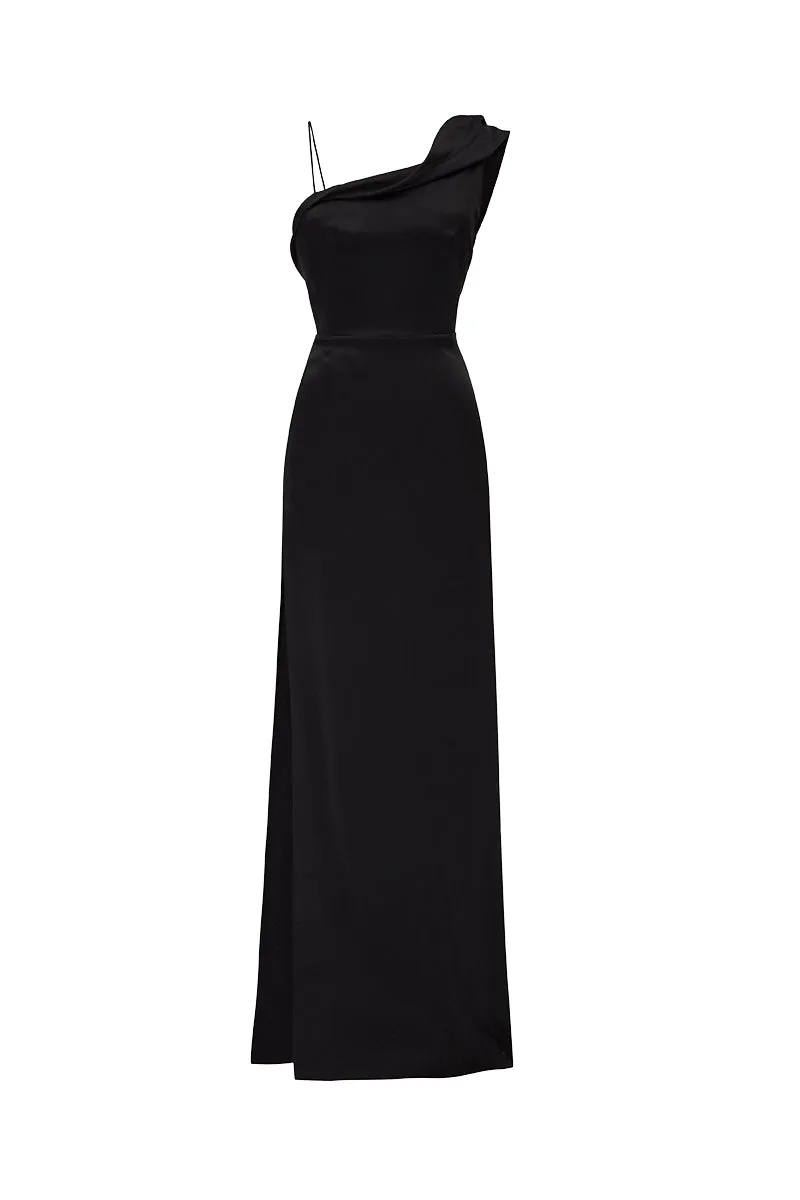 ASYMMETRICAL GOWN IN BLACK