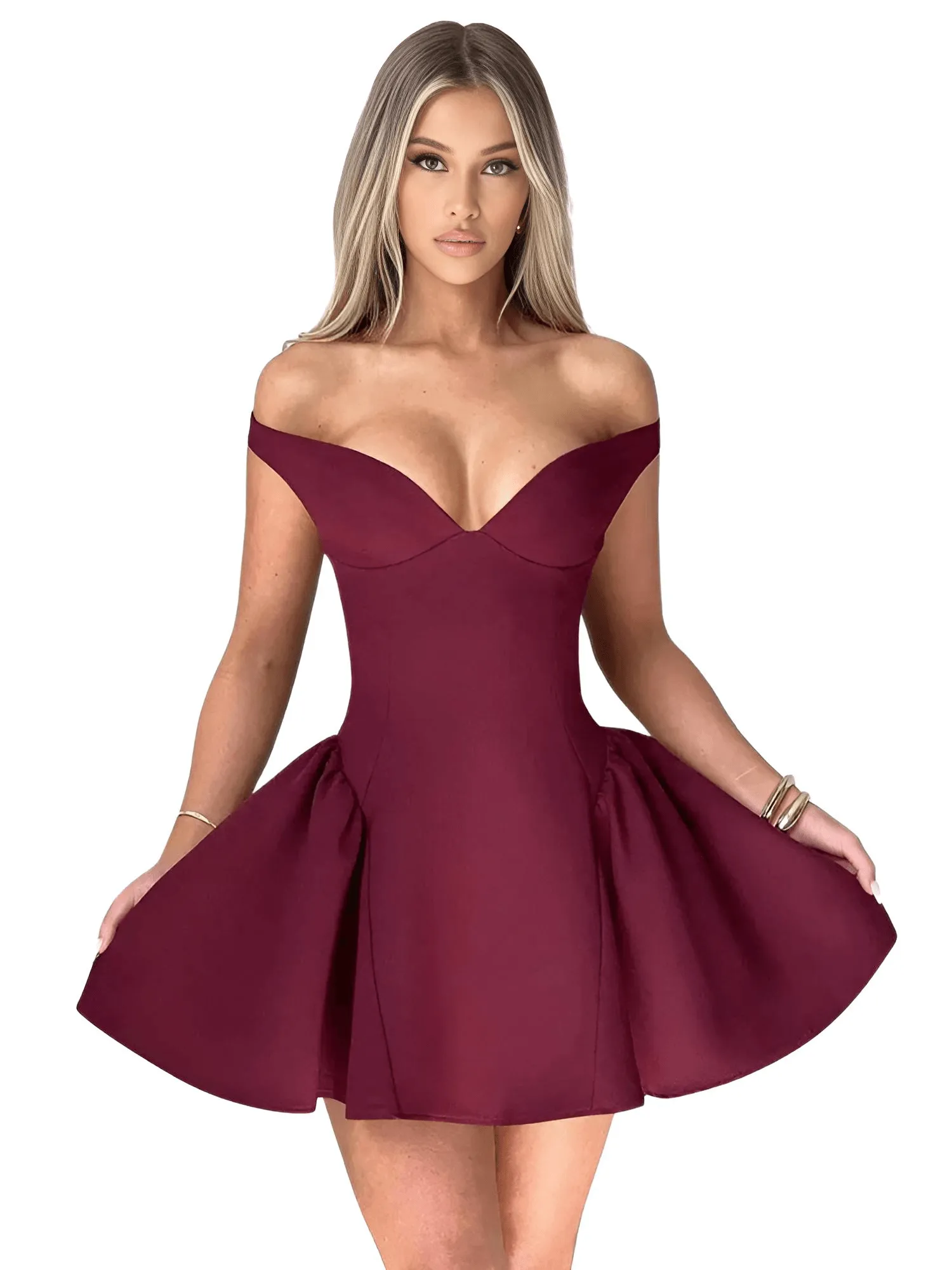 Backless Sexy Off Shoulder Mini Dress For Women Wine Red Sleeveless Strapless High Waist A-line Club Party Sexy Dress