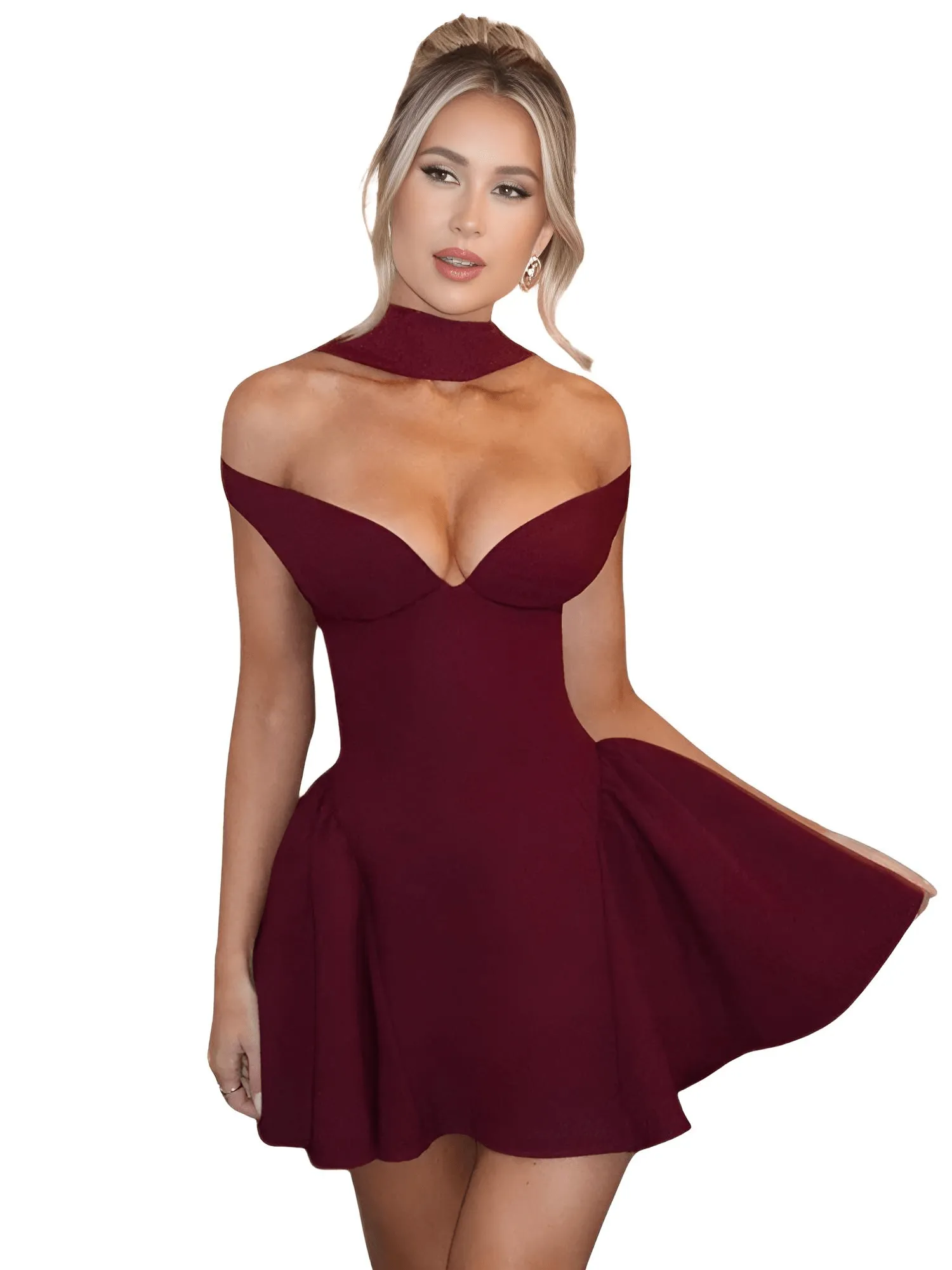 Backless Sexy Off Shoulder Mini Dress For Women Wine Red Sleeveless Strapless High Waist A-line Club Party Sexy Dress