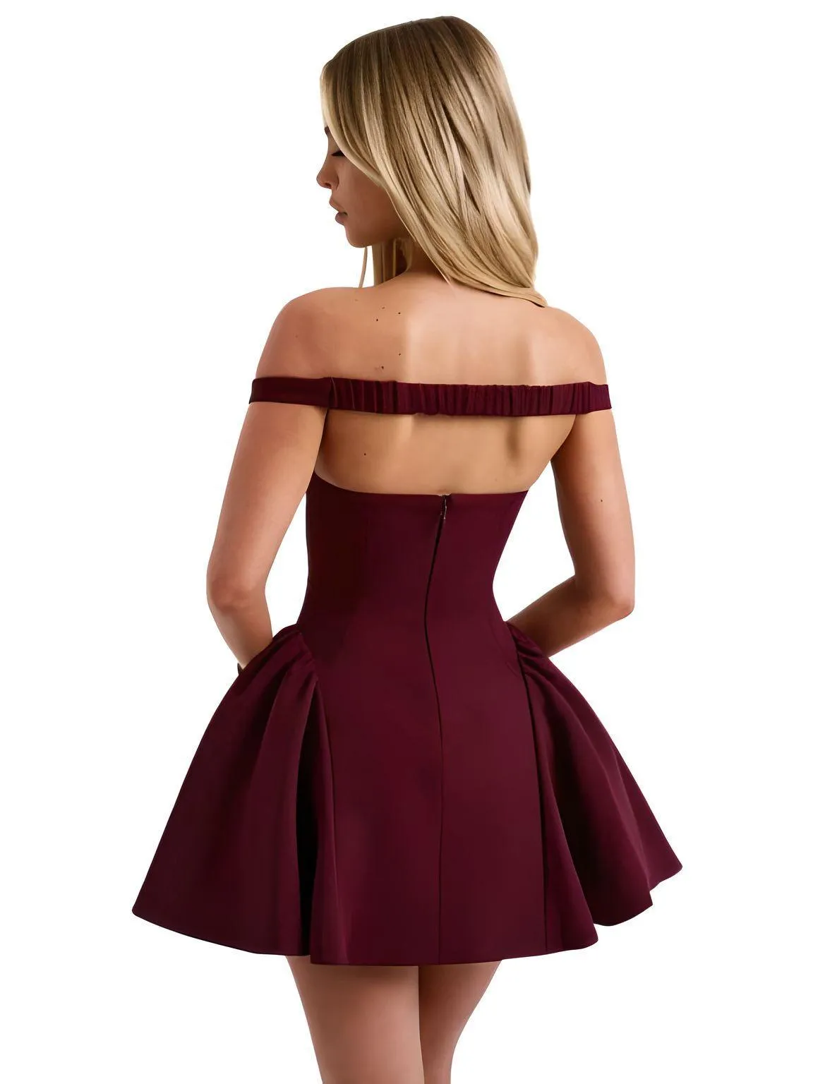 Backless Sexy Off Shoulder Mini Dress For Women Wine Red Sleeveless Strapless High Waist A-line Club Party Sexy Dress