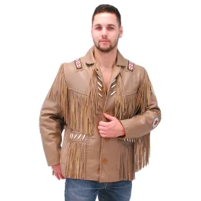 Best Genuine Style Western Brown Leather Jacket Fringe & Bone Beading