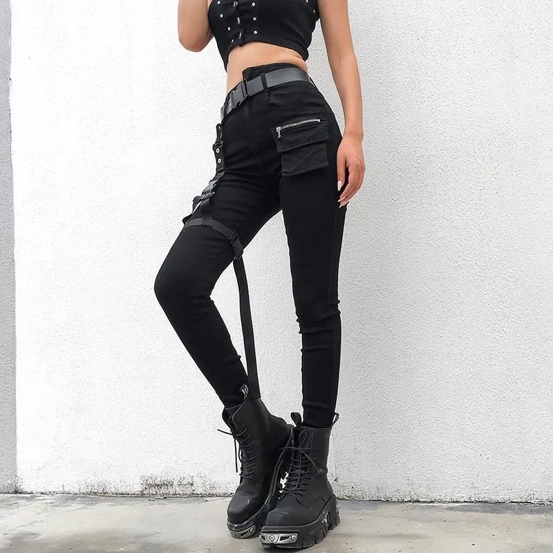 Black Cargo Pants With Buckle Belt