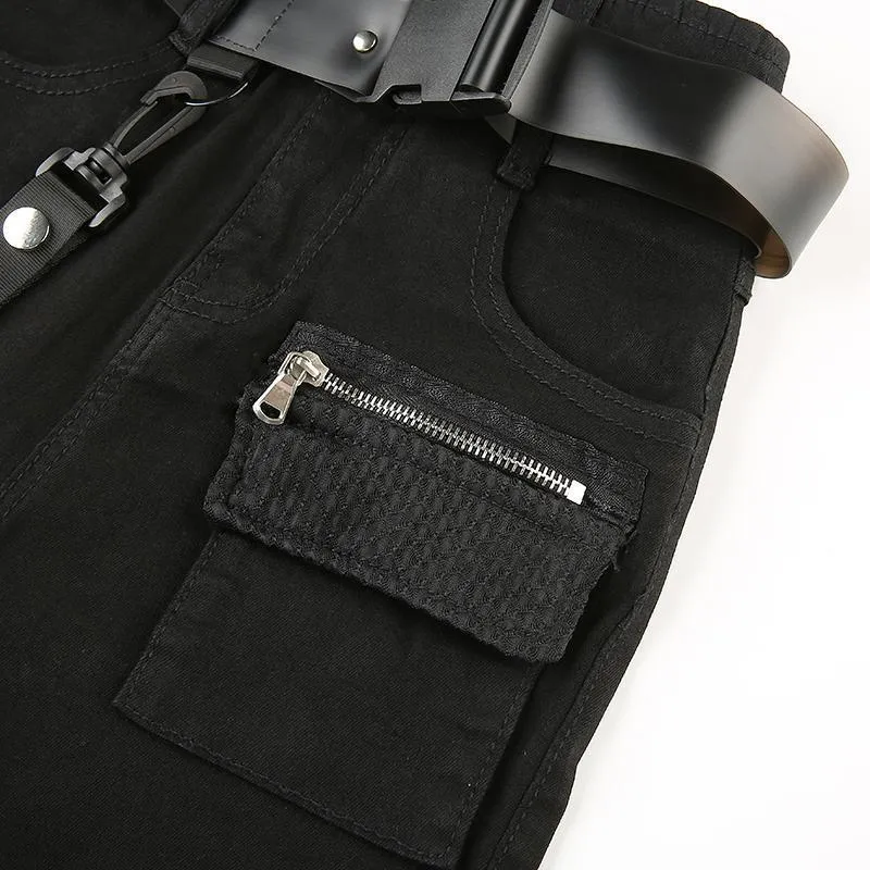 Black Cargo Pants With Buckle Belt