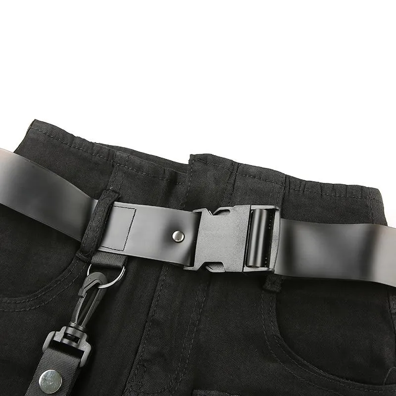 Black Cargo Pants With Buckle Belt