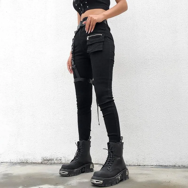 Black Cargo Pants With Buckle Belt