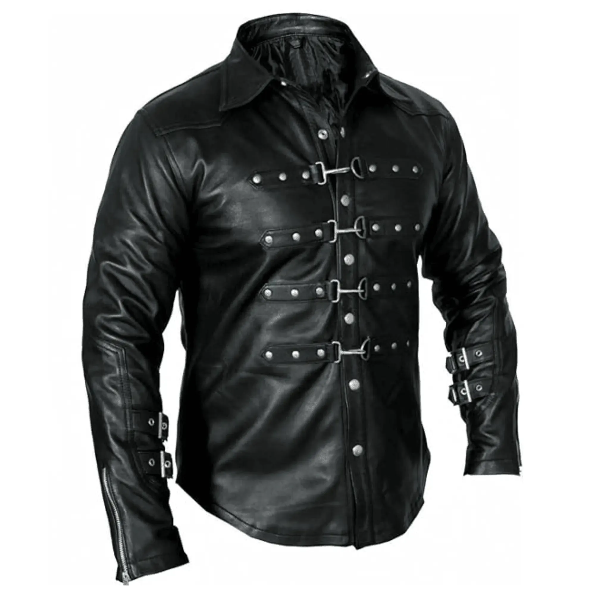 Black Leather Shirt Jacket for Men