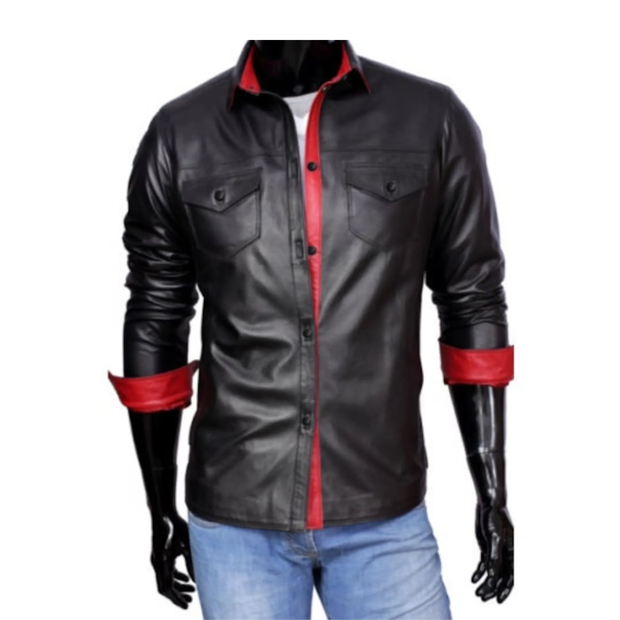 Black Leather Shirt Mens