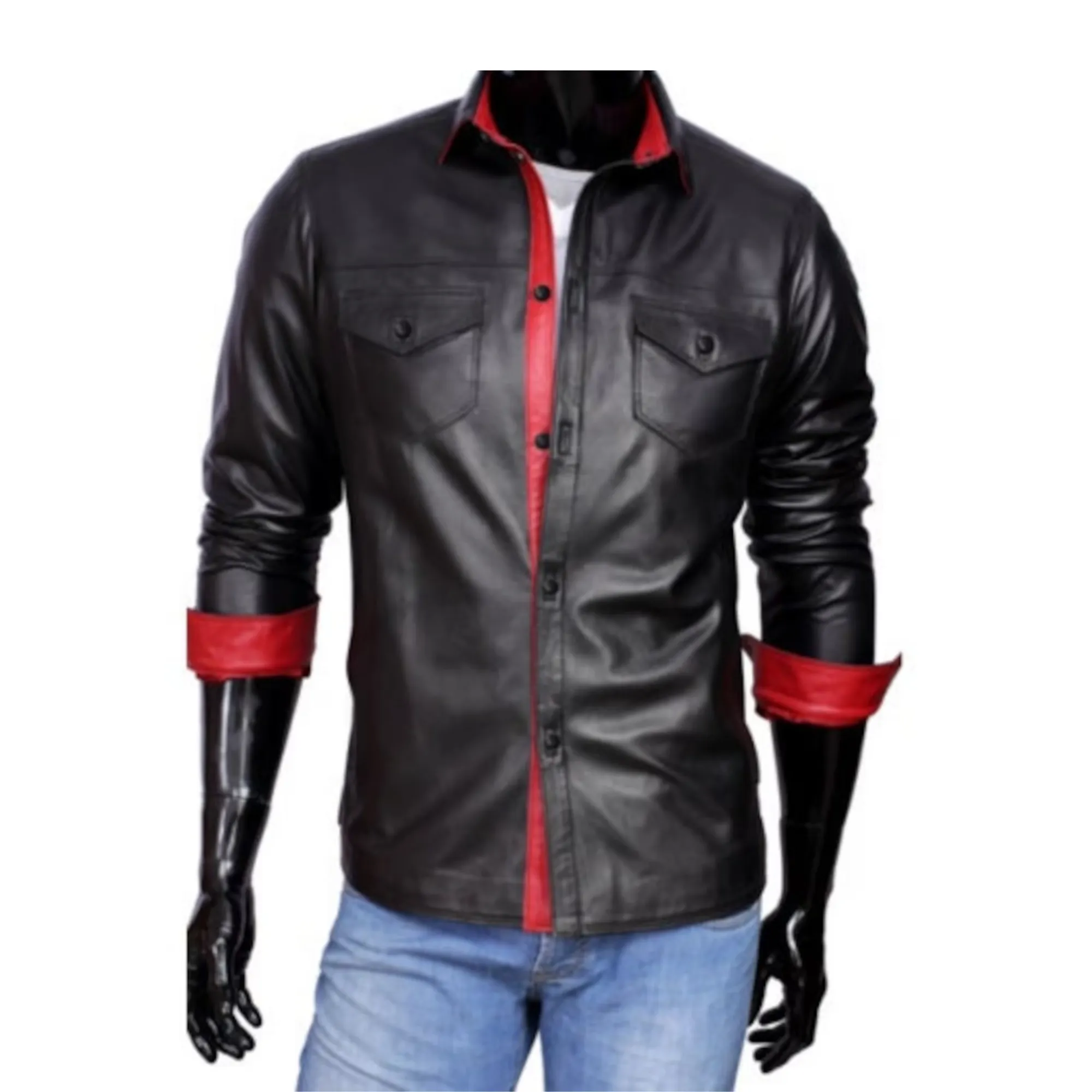 Black Leather Shirt Mens