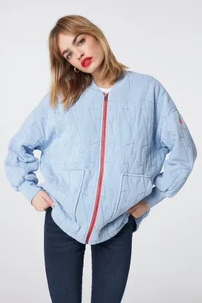 Blue Organic Cotton Quilted Lightning Bolt Oversized Bomber Jacket