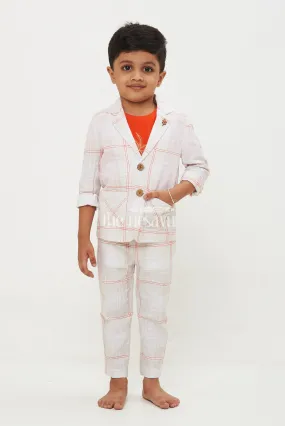 Boys' Designer Linen Cotton Blazer Pant & T-Shirt Set - Full Sleeve