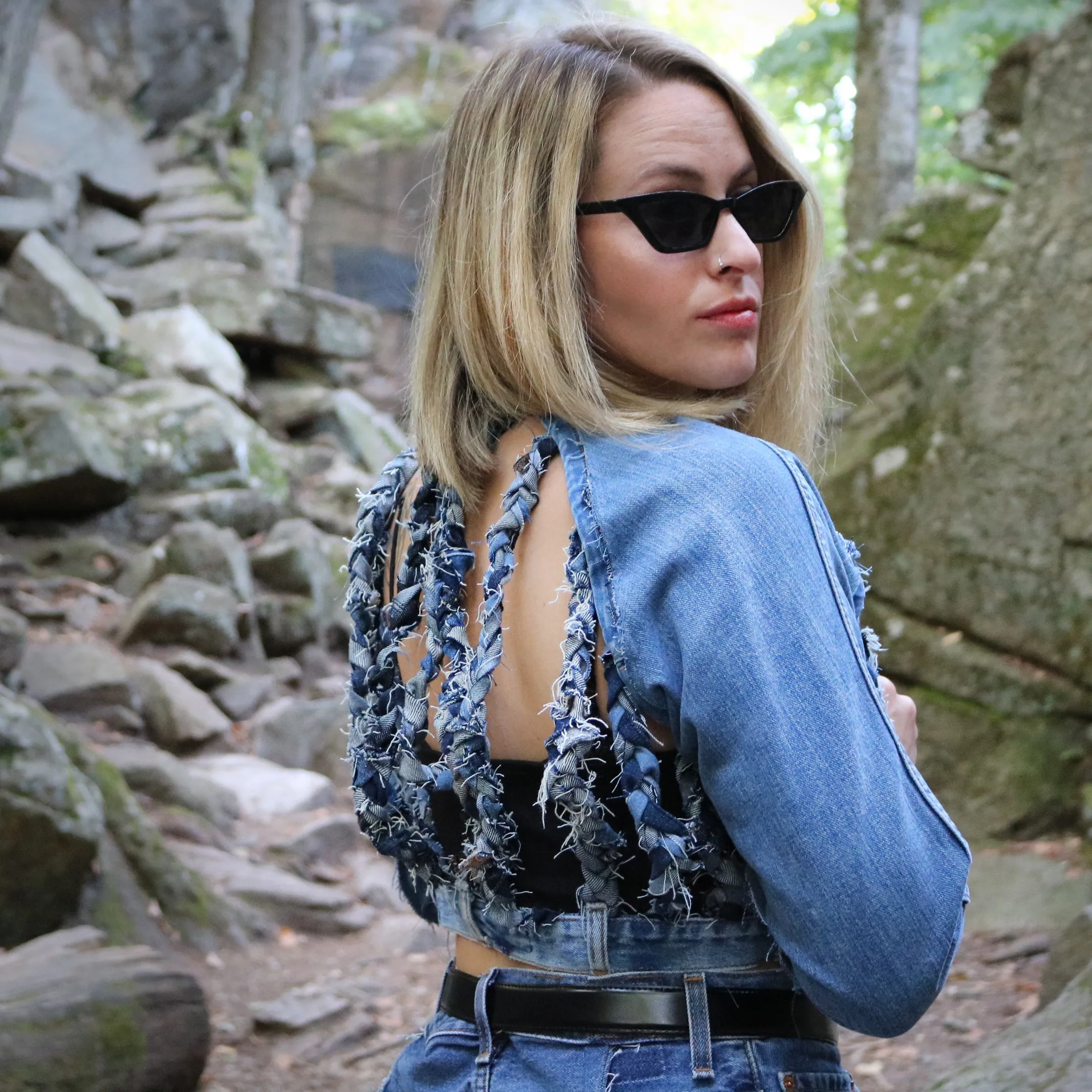 Breathe In - Upcycled denim crop jacket