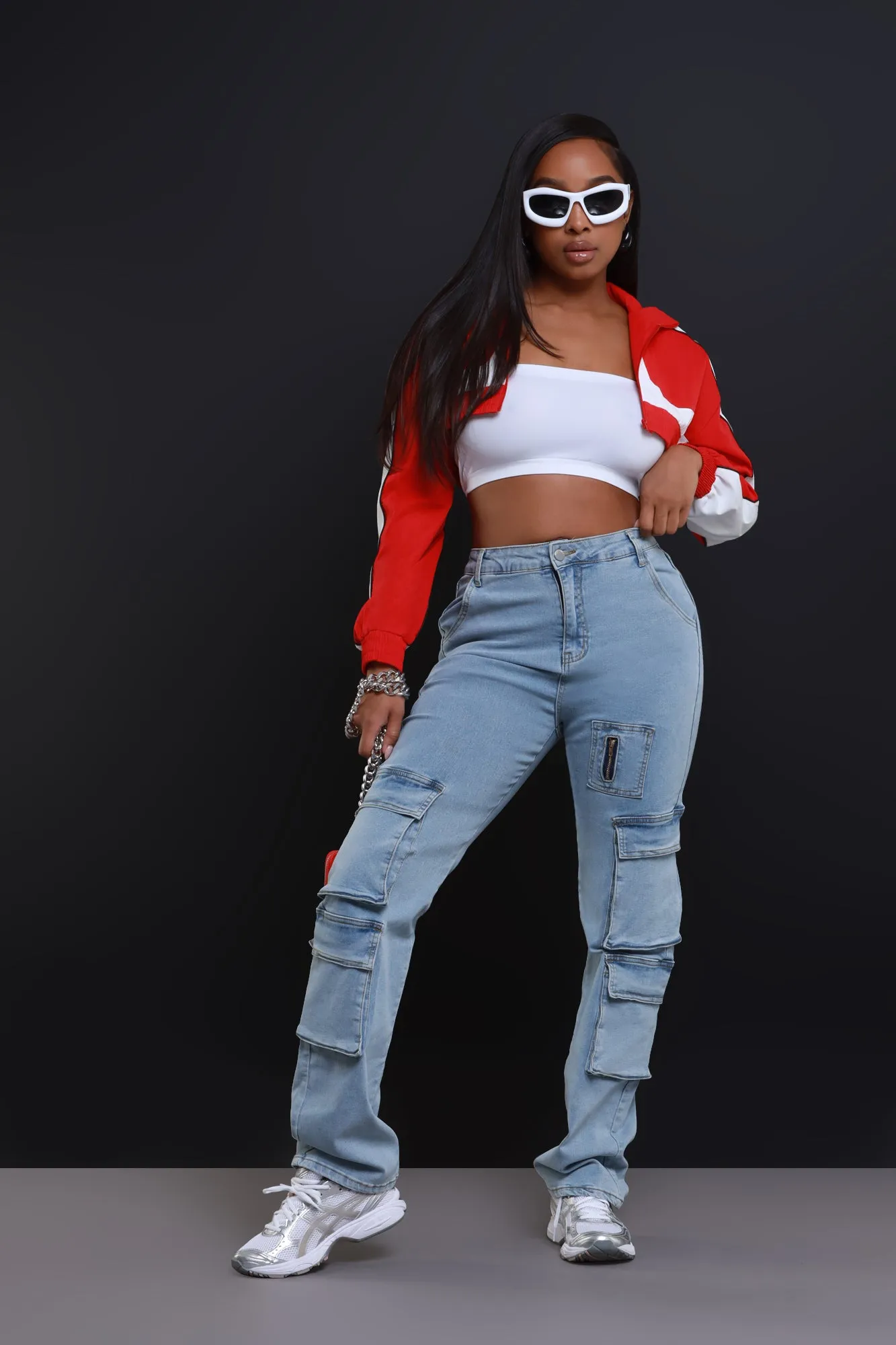 Bring The Heat Cropped Windbreaker - Red/White