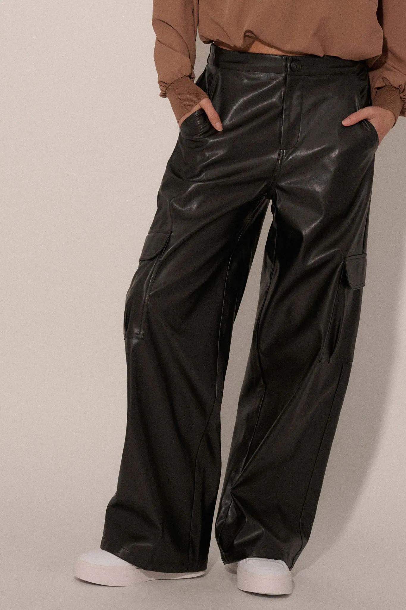 Carry Me Home Vegan Leather Wide-Leg Cargo Pants