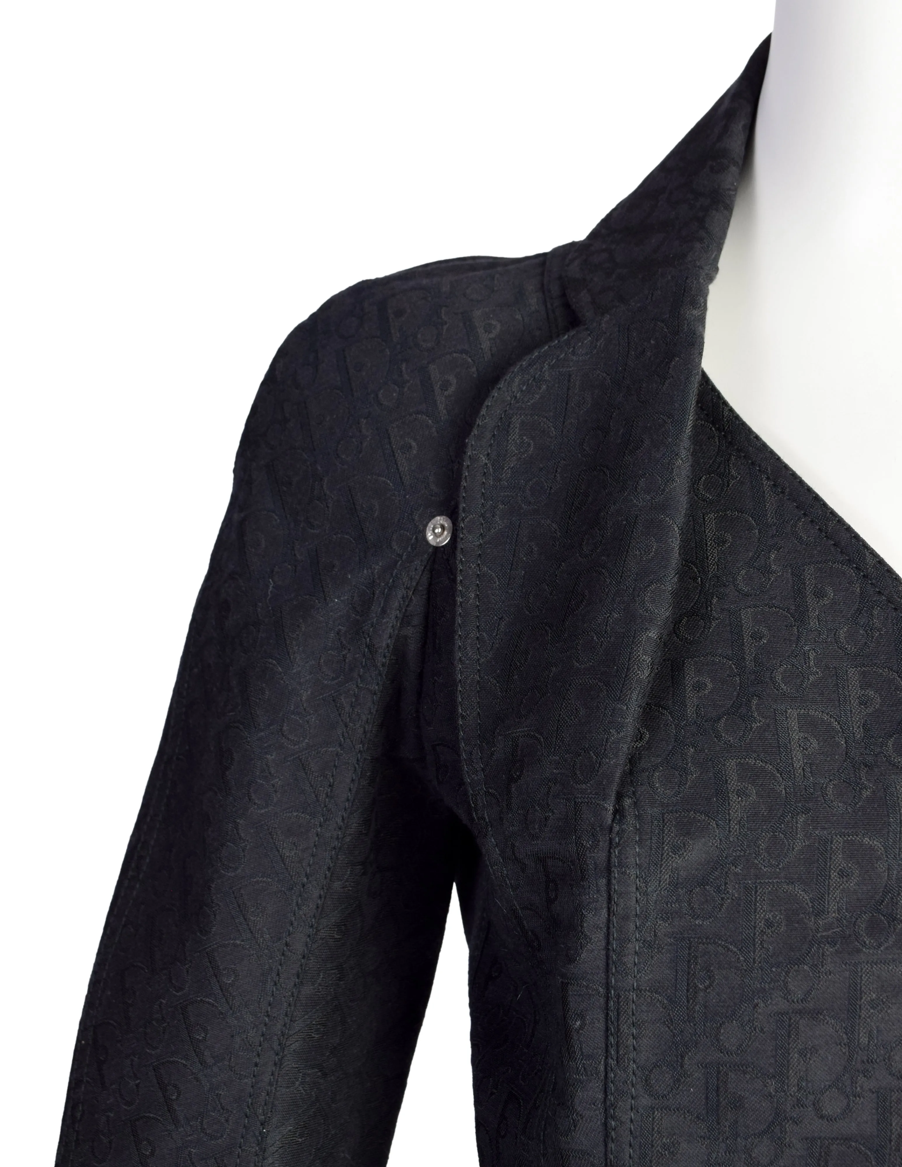 Christian Dior Vintage SS 2005 by John Galliano Black Tonal Oblique Monogram Jacquard Padded Hip Bar Jacket