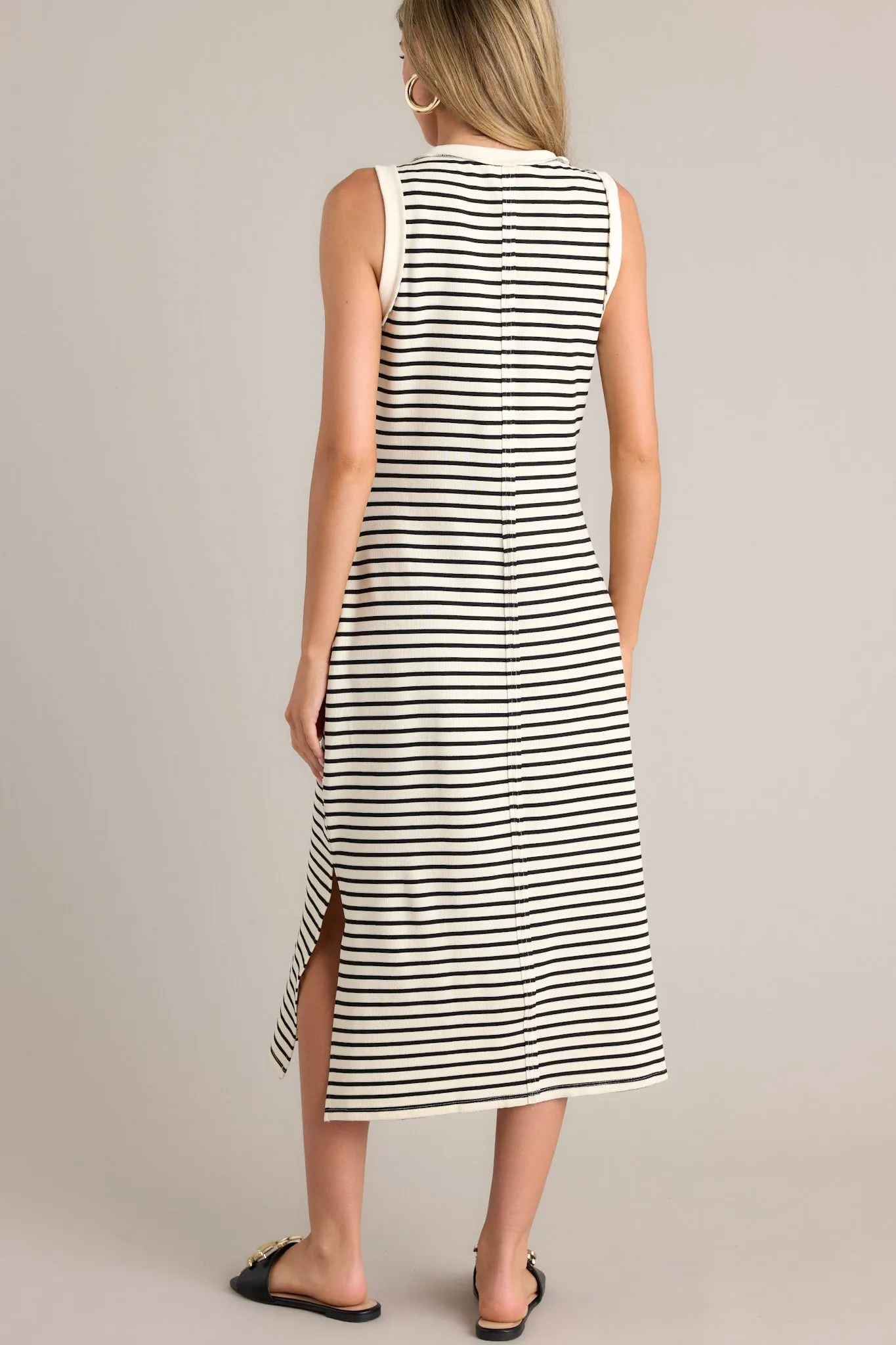 Classic Contrast Ivory Stripe Midi Dress