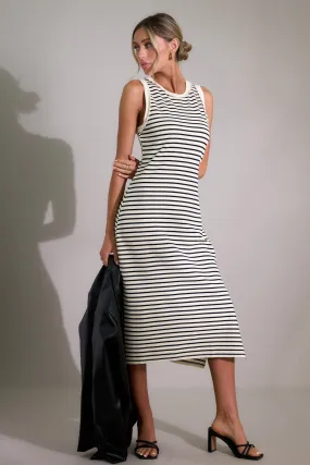 Classic Contrast Ivory Stripe Midi Dress