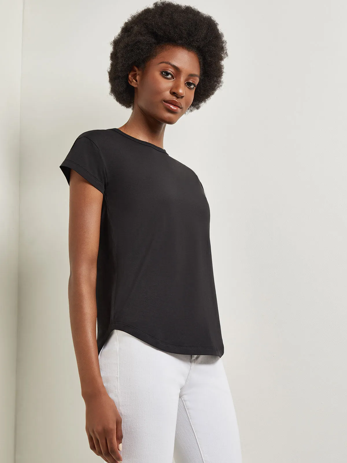 Classic Short Sleeve Jersey Knit Top, Black