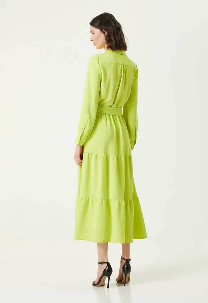 Collection Sash Detailed Midi Crepe Dress Green