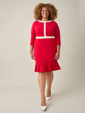 Colorblock Ruffle Hem Dress, Crimson/Cream