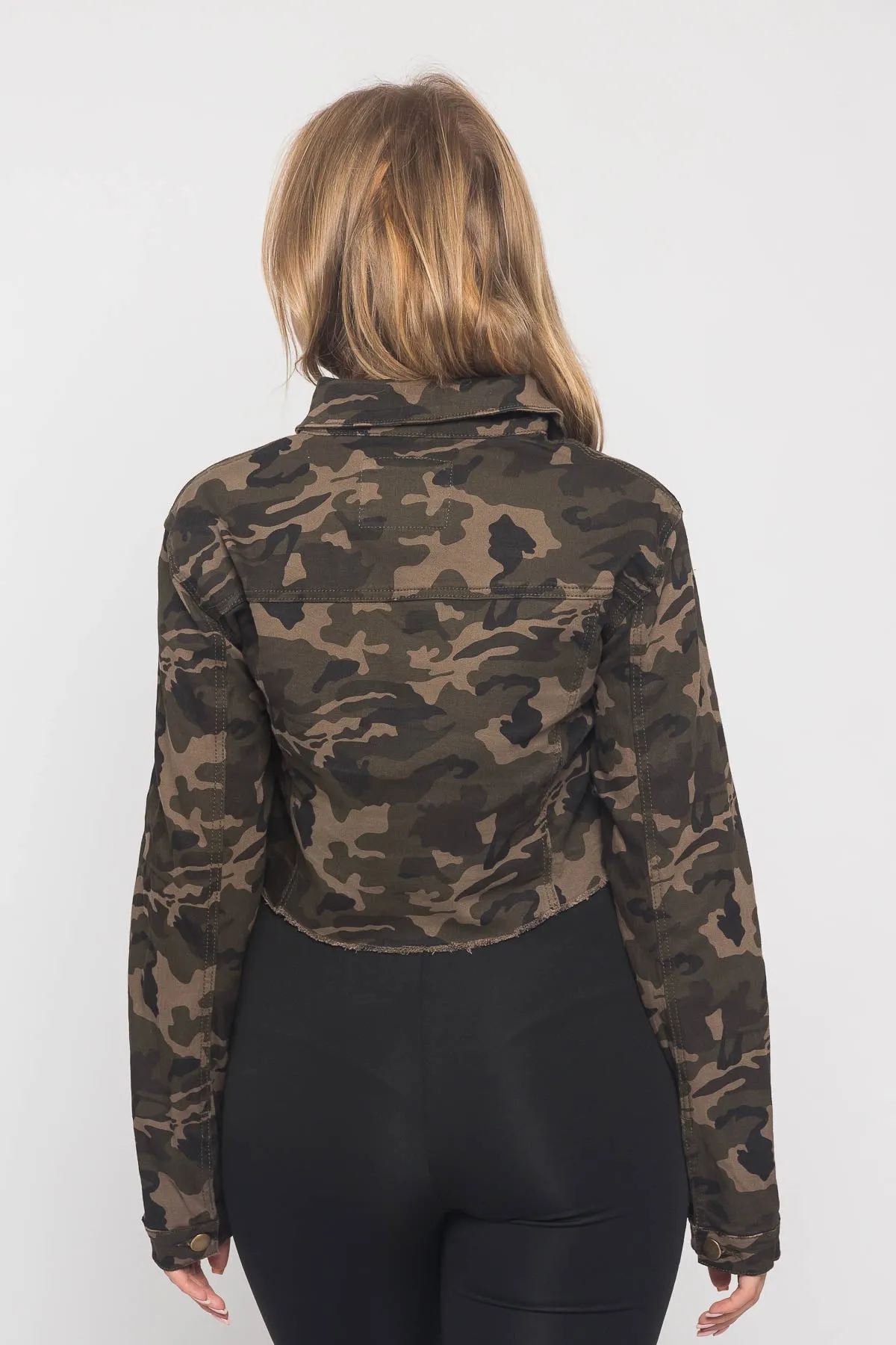 Cropped Military Style Pocket Shirt Jacket