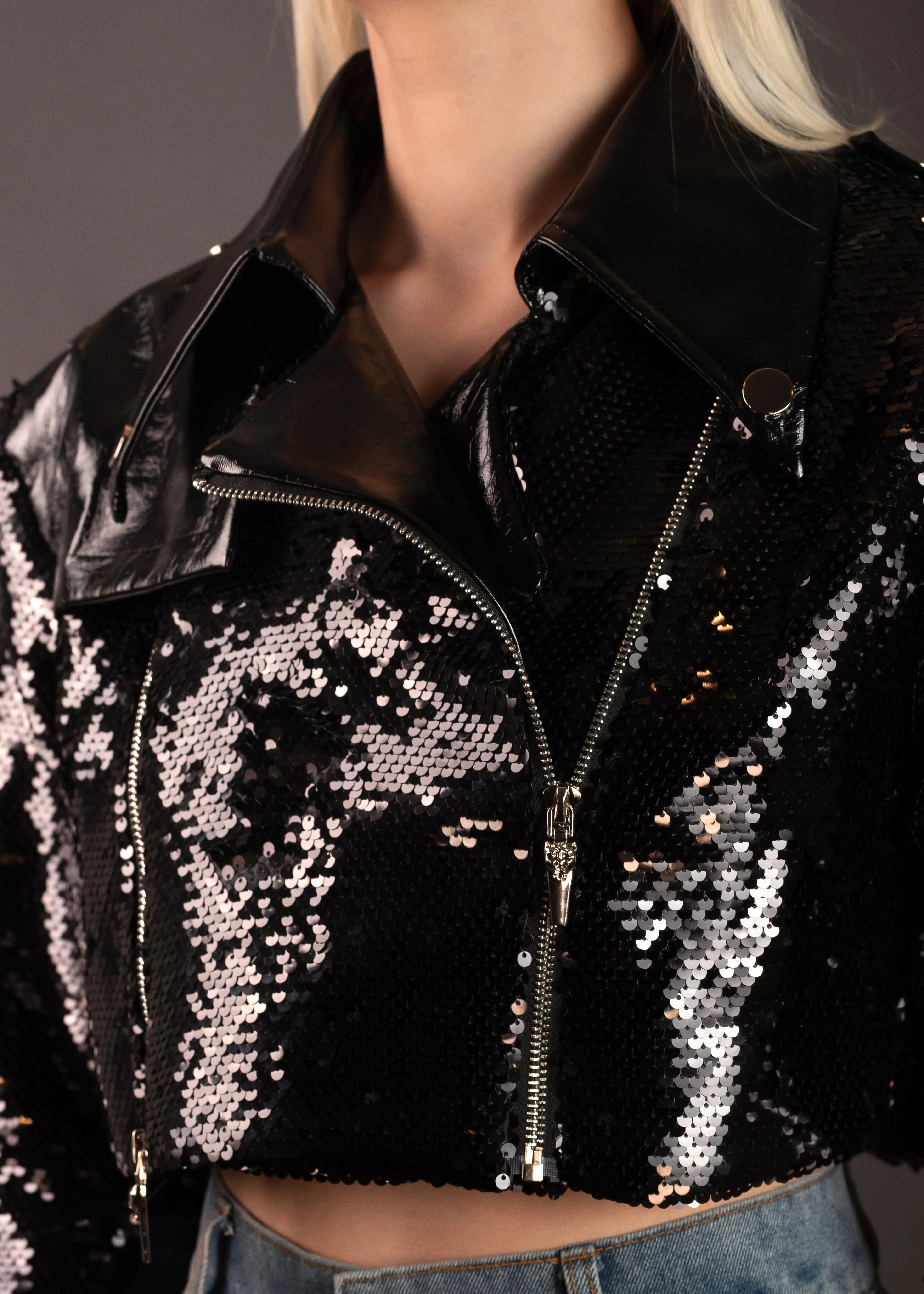 Cropped Patent Sequin Jacket