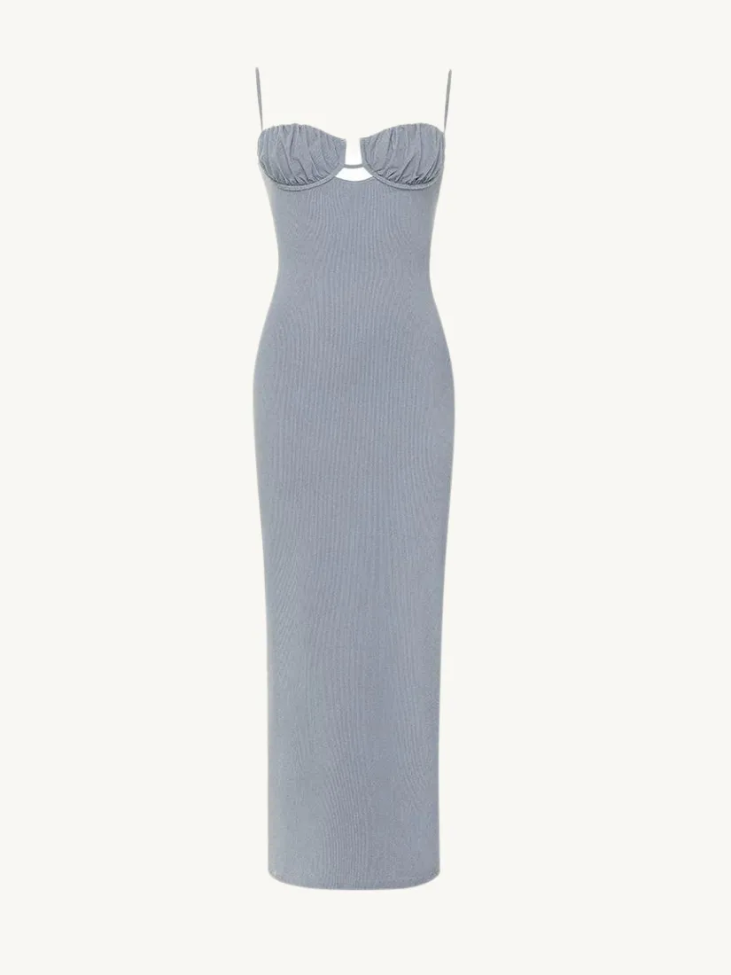 Dark Denim Petal Long Slip Dress