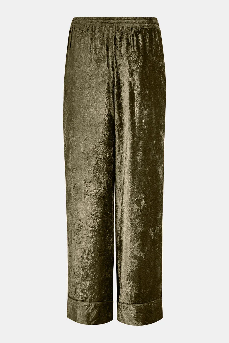 Delphine Green Velvet Wide Leg Trousers