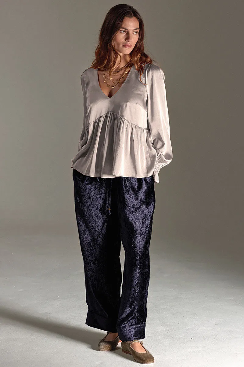 Delphine Navy Velvet Wide Leg Trousers