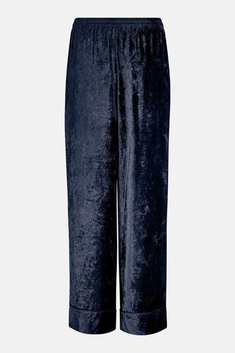 Delphine Navy Velvet Wide Leg Trousers