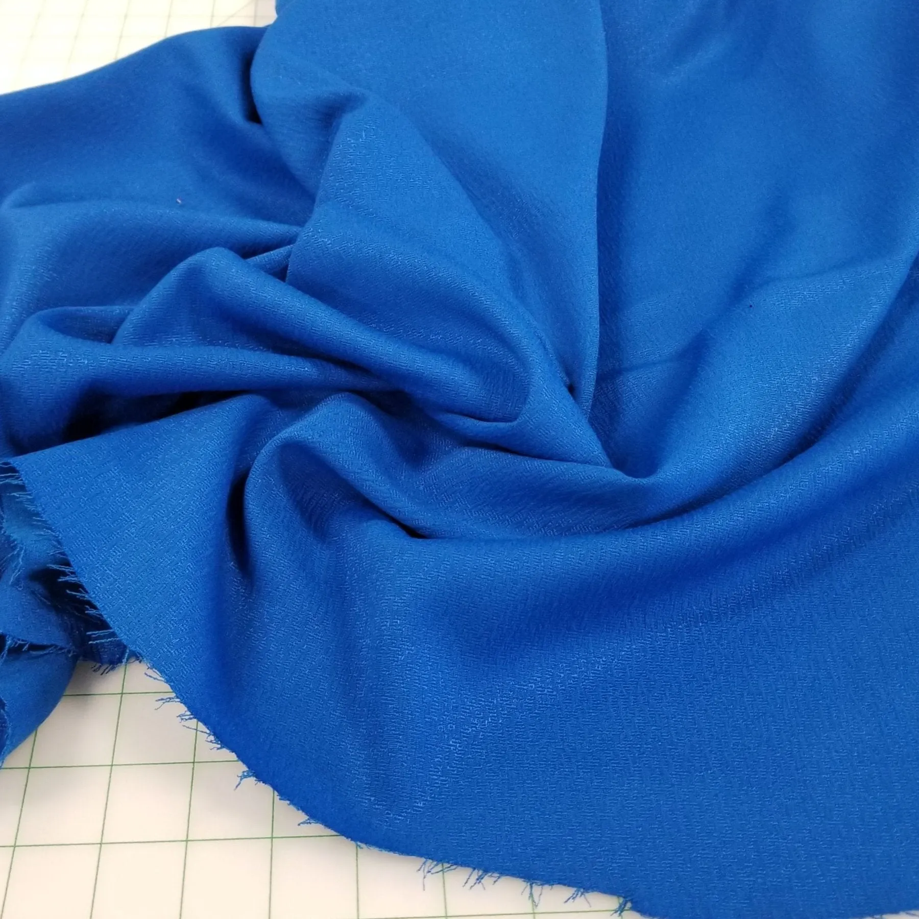 Designer Deadstock Royal Blue Crepe Textured Viscose Blend Opaque Stretchy Spandex Woven- by the yard