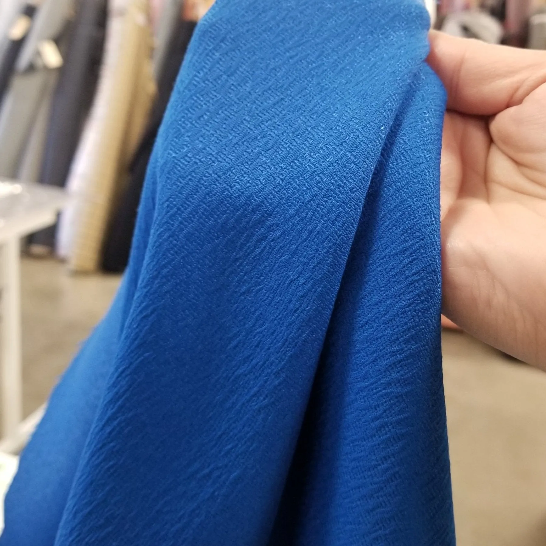 Designer Deadstock Royal Blue Crepe Textured Viscose Blend Opaque Stretchy Spandex Woven- by the yard