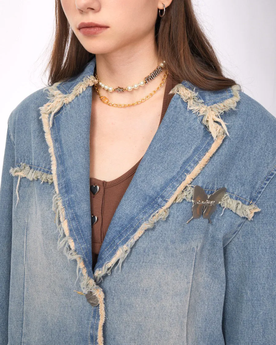 Distressed Denim Blazer in Blue