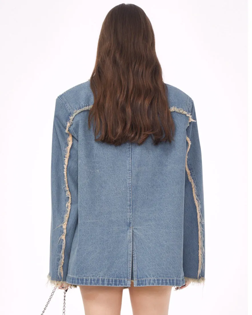 Distressed Denim Blazer in Blue