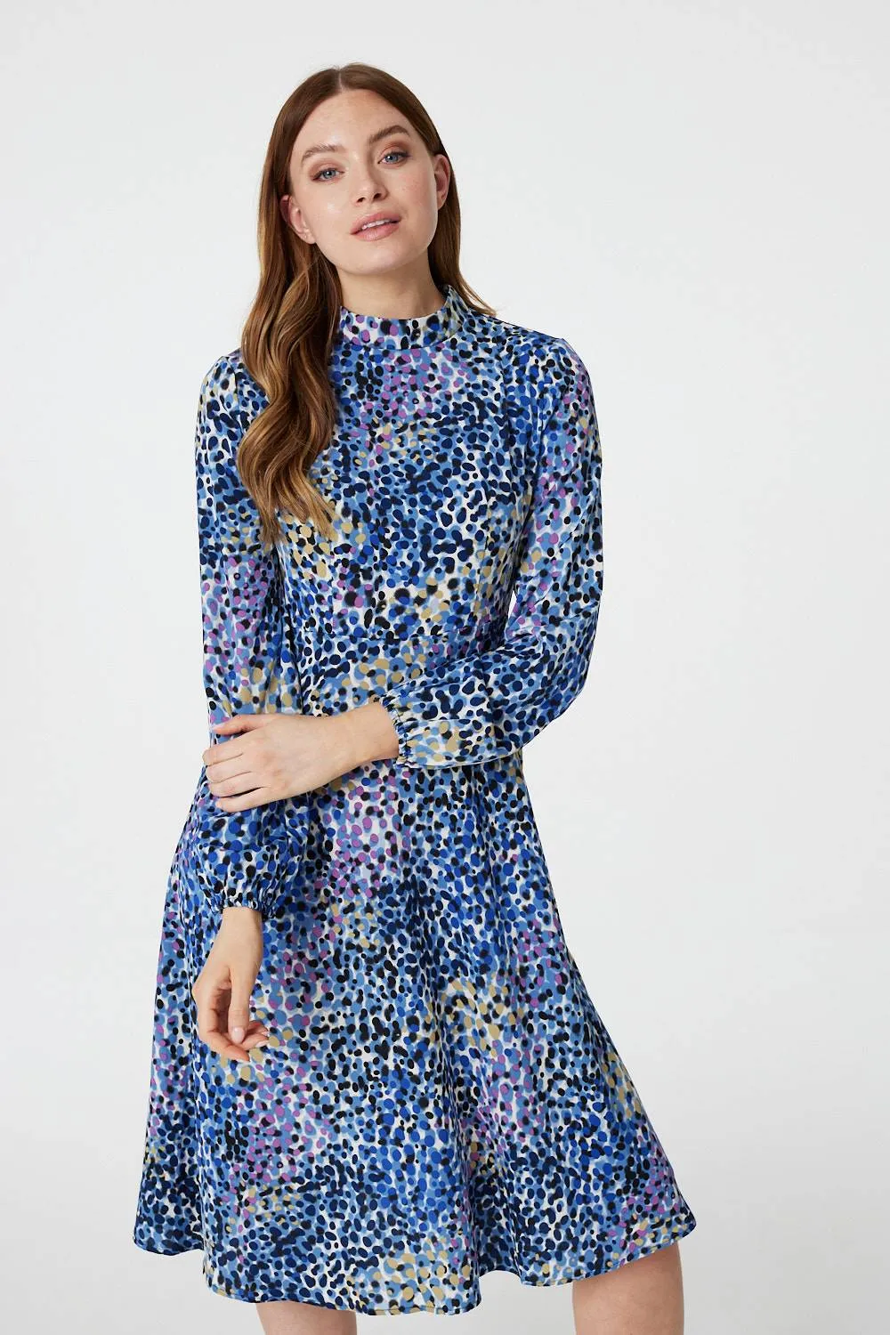 Ditsy Print High Neck Tea Dress